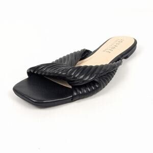 Journee Collection Emalynn Black Faux Leather Slide Sandals Size 6.5